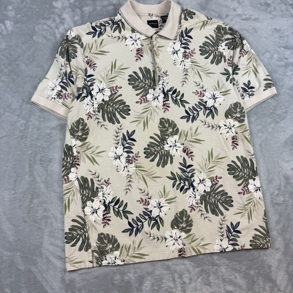Arrow USA 1851 Floral Tropical Polo Shirt Mens Large Hawaiian Resort Aloha